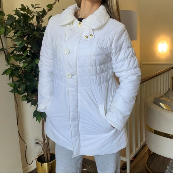 Twisted Heart Vintage White Mid Length Full Zip Warm Puffer Jacket Coat Snow M - Picture 3 of 16